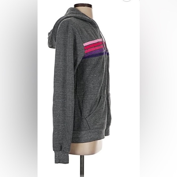 🩶Aviator Nation Gray Hoodie with 5 Pink Rainbow Stripes S🩷 - Picture 2 of 4
